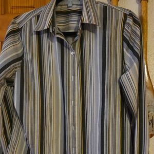 Foxcroft Blouse size10 wrinkle free shaped fit LS button cuff multi color stripe